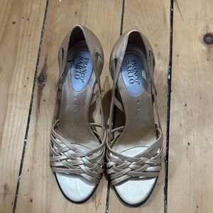 Franco Sarto Women's Gold Woven Strappy Peep-Toe Heels